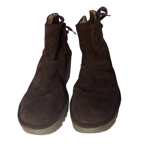 Fly London Yebi Suede Wedge Ankle Booties In Rich Brown Size 10 - Picture 3 of 12